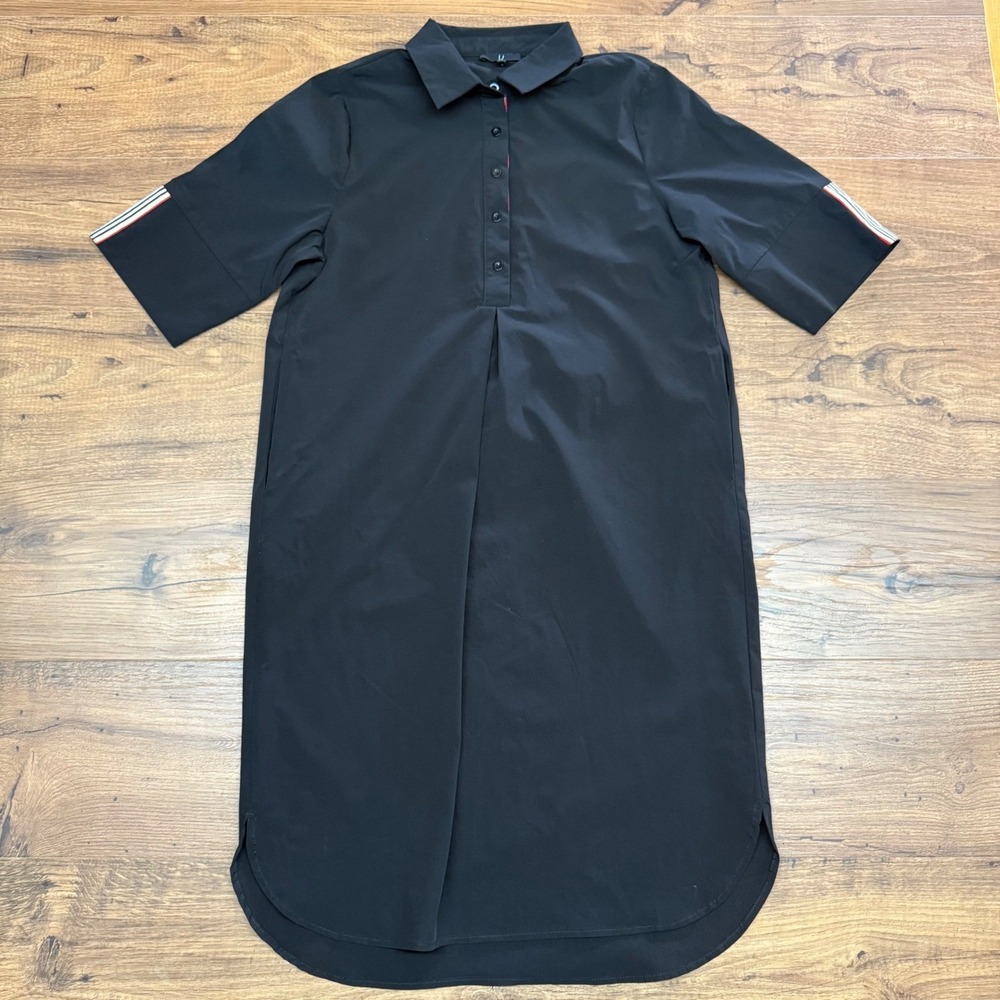 Joh Small Wendi Chic Black Tunic Shirt Dress Collared Short Sleeve Striped Trim‎